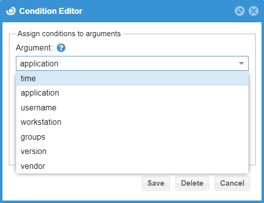 Condition Editor window with argument list