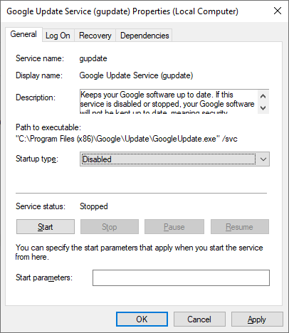 Stopping Chrome auto-update service