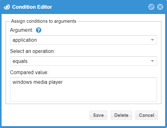 Condition Editor with an application rule