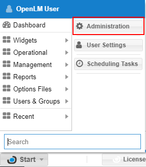 OpenLM Applications Manager configuration through the EA administration window